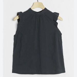 Cloth & Stone for Anthropologie Black Ruffled Mock Neck Blouse